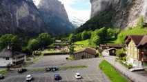 Flying Drone over Lauterbrunnen Switzerland