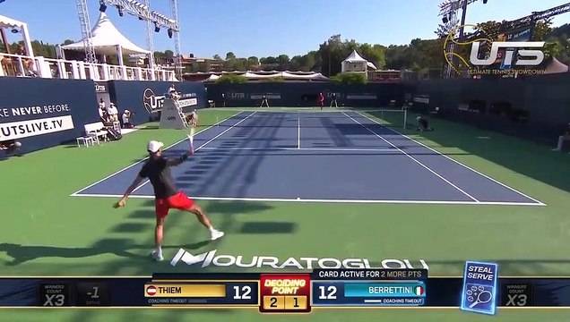 Il punto che ha deciso la sfida tra Matteo Berrettini e Dominic Thiem (Copyright : Ultimate Tennis Showdown - watch.utslive.tv)