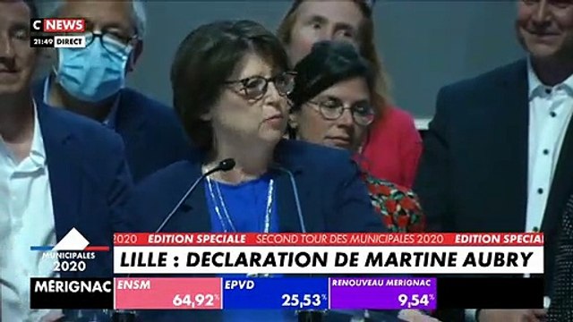 Municipales - Echec des estimations à 20h qui donnaient Martine Aubry perdante à Lille ... Au final, elle remporte la victoire et vient l'annoncer elle-même