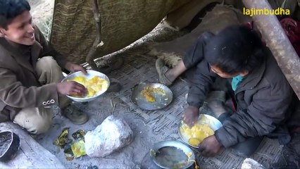 having pumpkin with sheep milk in rural neapal