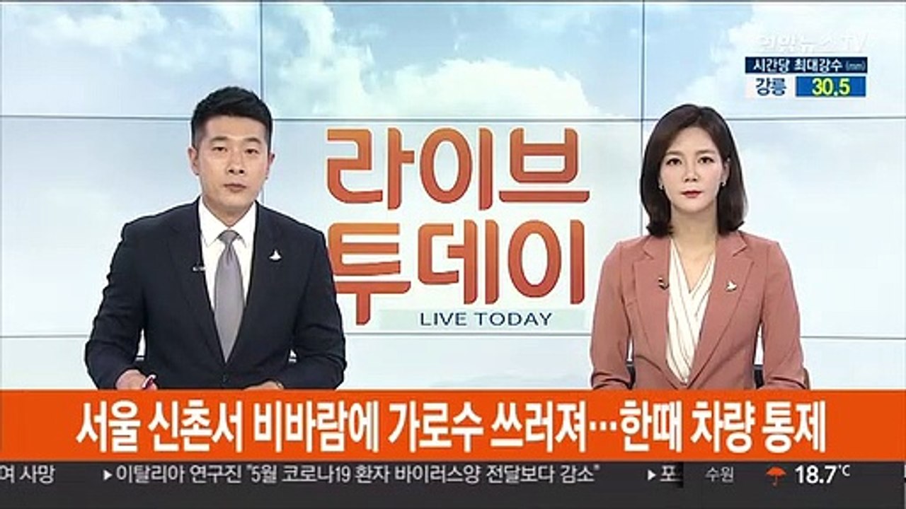 서울 신촌서 비바람에 가로수 쓰러져…한때 차량 통제