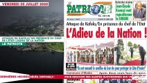 Le Titrologue du vendredi 03 juillet 2020/  Attaque de Kafolo: L'Adieu de la nation en présence du chef de l'Etat