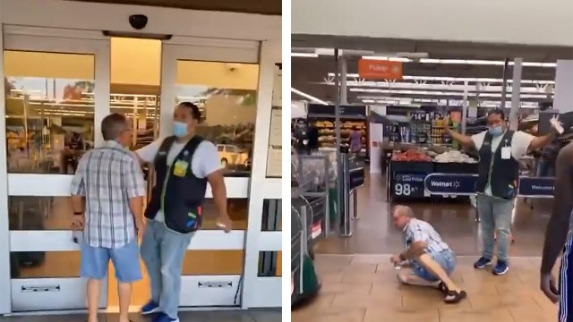 Un homme force l’entrée d’un supermarché alors qu’il ne porte pas de masque