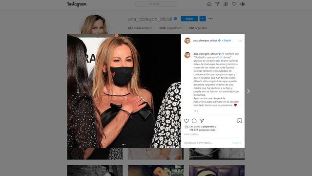 Ana Obregón lanza un mensaje tras el funeral de su hijo Aless