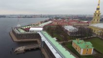 Drone Footage Of The Church Grounds Beside The Neva River In Russia