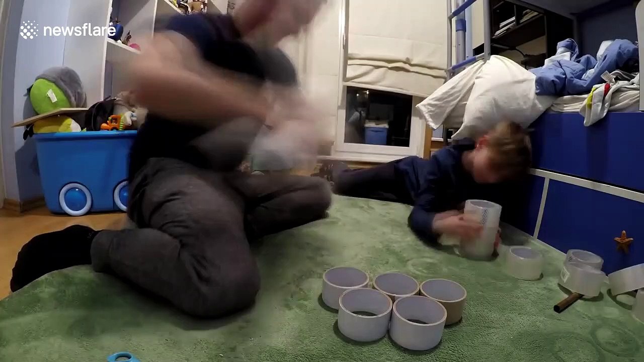 Latvian man blows up 1,000 METERS of packing tape in explosive powertest