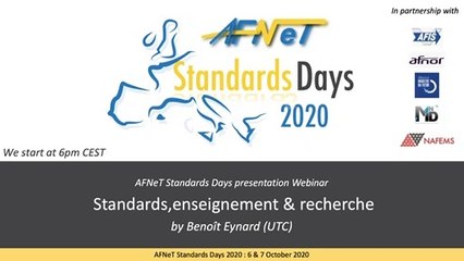 4ème Webinaire « AFNeT Standards Days » le 2/07/2020 à 18H sur Standards, Enseignement, Recherche.