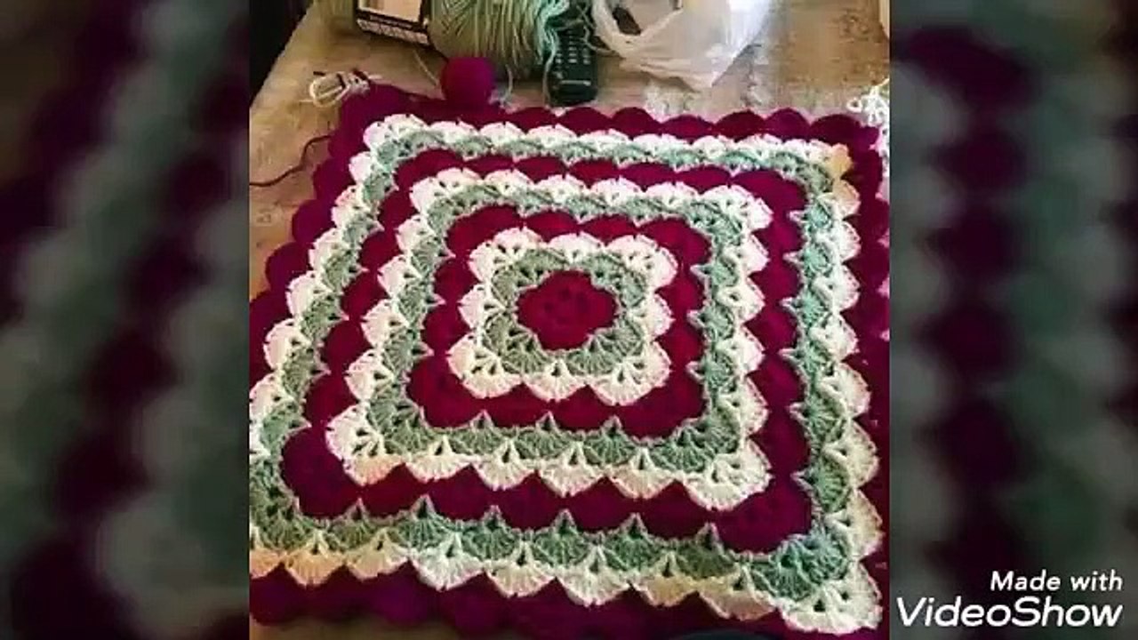 Crochet shell stitch square لعمل مخده اوبطانيه كروشية غرزة الصدفة المربعة