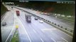 Truck almost topples over after car swerves across lanes on Chinese highway