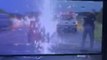 Lightning strikes dangerously close to police officer