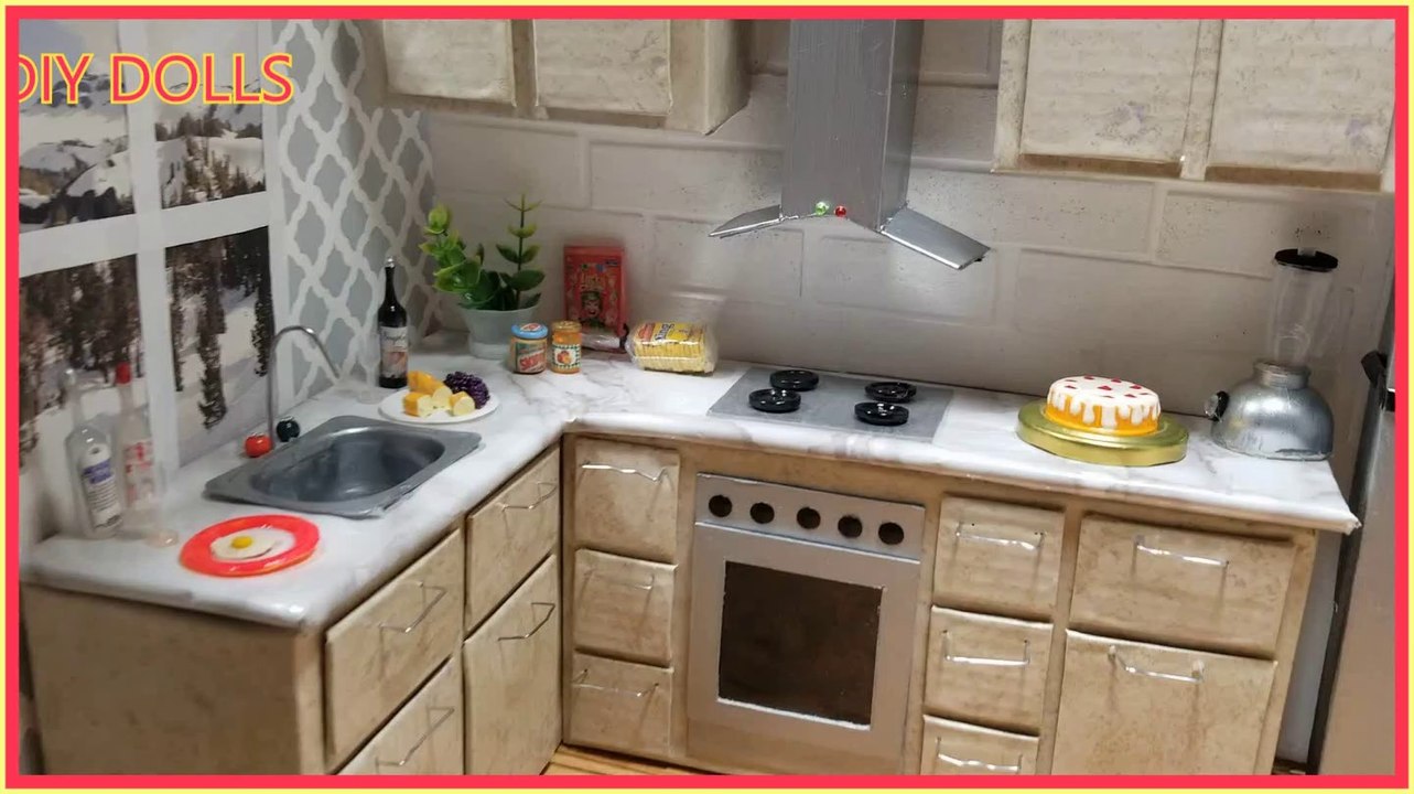 DIY Miniature Dollhouse Kitchen with Cardboard . cocina para muñecas barbie