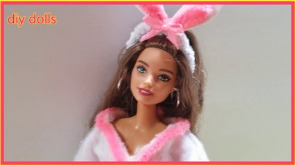 Bunny Outfit for Easter | Doll DIY.pijama de conejo para pascua diadema cesta pantuflas