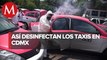 Desinfectan taxis de CdMx en Iztacalco por coronavirus