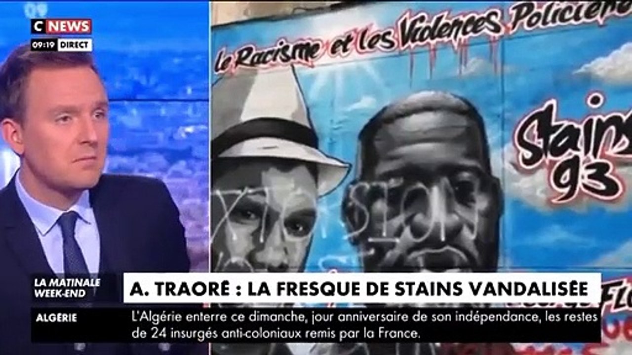 Seine-Saint-Denis - La fresque en hommage à Adama Traoré et George Floyd à Stains vandalisée avec les mots : "extorsion", "vol", "stop aux Traoré"...