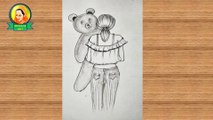 girl with teddy bear drawing | How to Draw Girl with Teddy Bear | Easy pencil drawing | shailja art