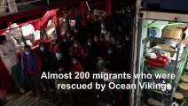 Migrants leave Ocean Viking ship in Sicily