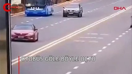 Otobüsün göle uçma anı kamerada