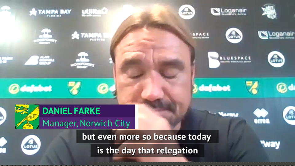 Farke 'sorry' after Norwich's relegation is confirmed