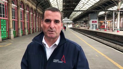 Darran Townsend who narrates The Tales of the Track, at Preston Railway Station
