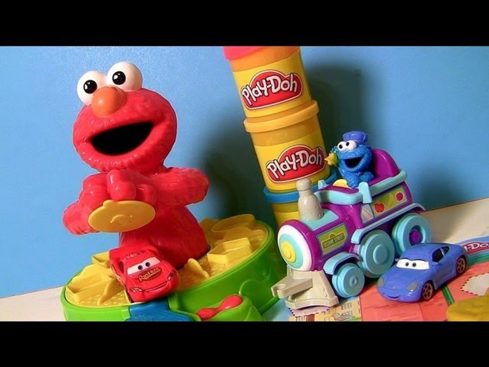 Play Doh Elmo Shape and Spin Cookie Monster Cars Lightning McQueen