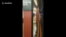 Tropical Storm Fay floods subway station in New York City