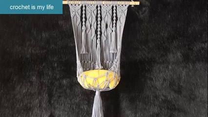 Macramé Hammock for decoration and flower Tutorial | علاقه من المكرميه للزينه وينفع يتحط بداخلها اى شىء