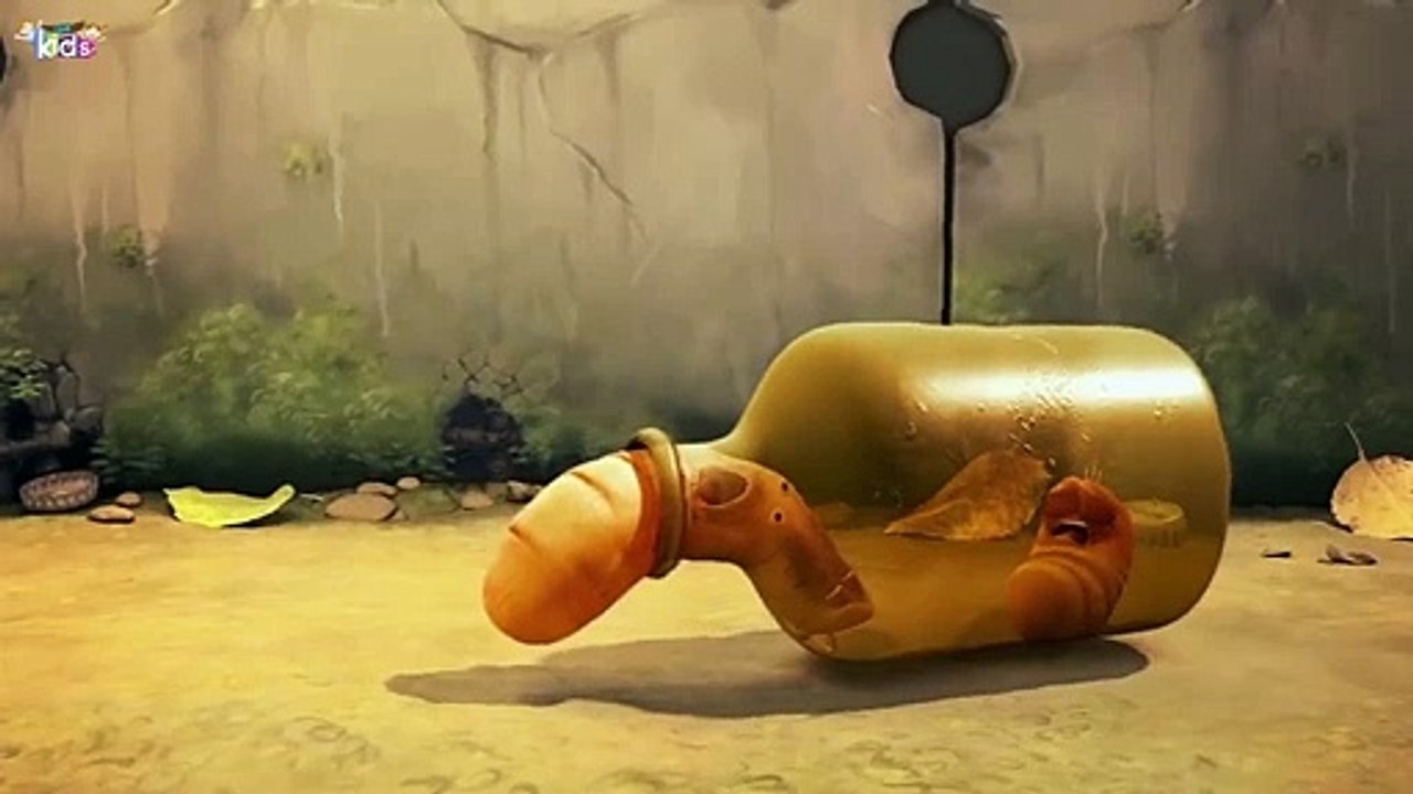 Watch a cartoon video of Mike enjoying playing with water in a bottle