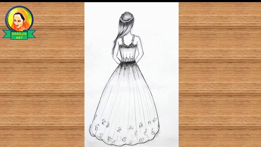 long dress | How to draw a girl with a beautiful dress step by step | girl with long dress drawing | Girl Drawing