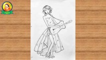 Pencil Drawing A Beautiful Girl With Guitar Easy | how to draw girl playing guitar pencil sketch