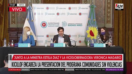 Kicillof junto a la vicegobernadora Magario y la ministra Estela Díaz