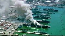 Fire crews battle San Diego navy ship fire