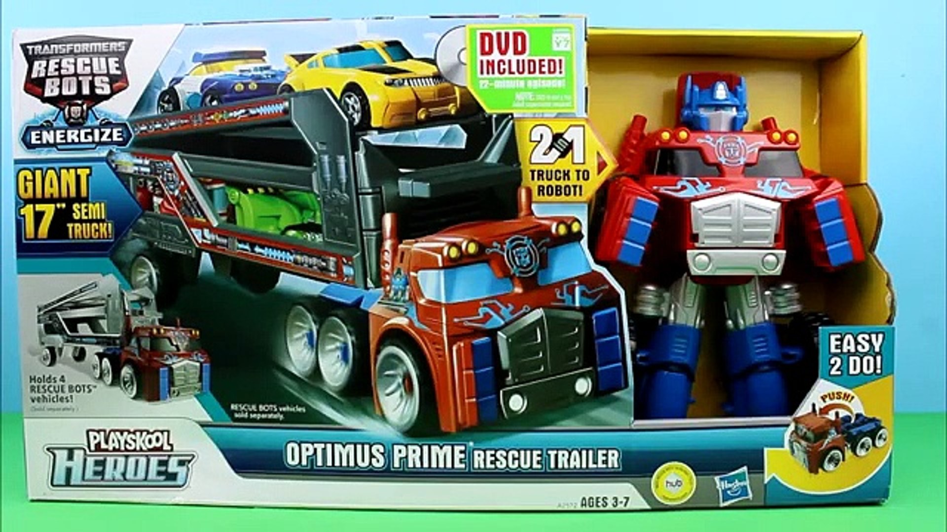 playskool heroes transformers rescue bots optimus prime racing trailer