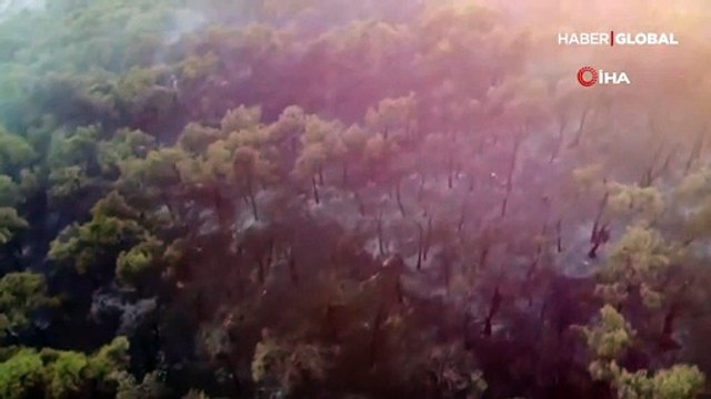 Heybeliada'da yanan ormanlık alan havadan görüntülendi