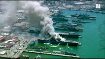 Un bateau de l'US Navy prend feu
