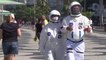 Spacewalking on the beach: Brazil couple dons 'space suits'