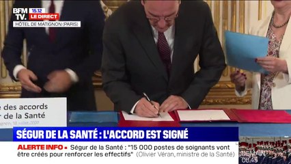 Jean Castex signe l'accord du Ségur de la Santé en présence des syndicats