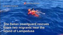 Italian coastguard rescues migrants from waves near Lampedusa