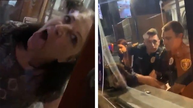 Une femme refusée d'un restaurant pète un plomb, lèche la vitre et enfonce la porte