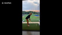 North Carolina woman demonstrates impressive trick golf shots after chugging beer