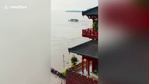 700-year-old pavilion withstands numerous floods on Yangtze River in China