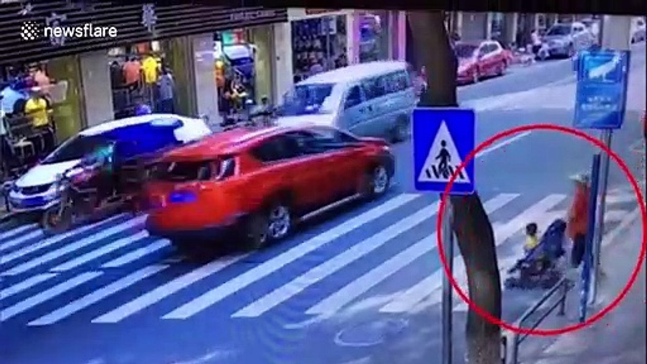 Chinese toddler escapes serious injuries after car crashes into stroller