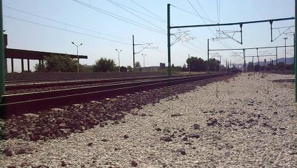 A freight train of TPPBD crossing through railway station Pazardjik