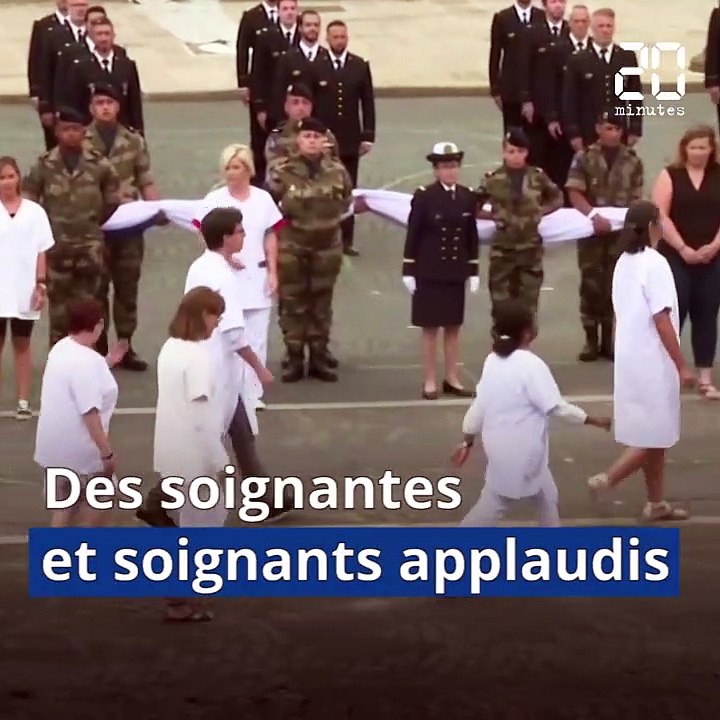 14-Juillet : Des soignants applaudis lors d'un défilé aux côtés des militaires