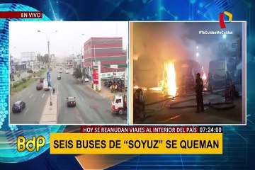 La Victoria: seis buses de la empresa “Soyuz” se incendian en local de la avenida México