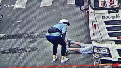 Chinese man climbs under cement truck to rescue trapped elderly man and boy