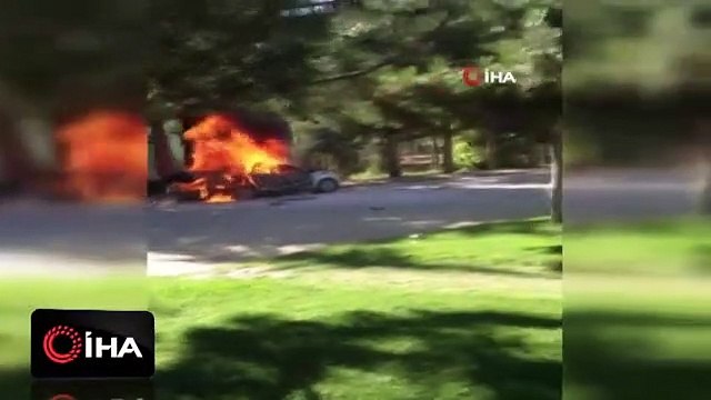 Bomba gibi patlayan piknik tüpü otomobili hurdaya çevirdi