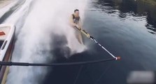 Guy Crashes Face First Into the Water While Barefoot Water Skiing