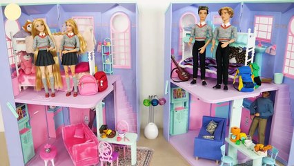 Barbie & Ken's Bunk Bed Bedroom Morning for School, Breakfast Cereal Sekolah pagi Barbie Casa Manhã