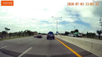 Trash Bins Bail out of Truck Bed