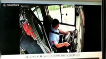 Chinese bus driver gets catapulted out of bus after massive truck collision